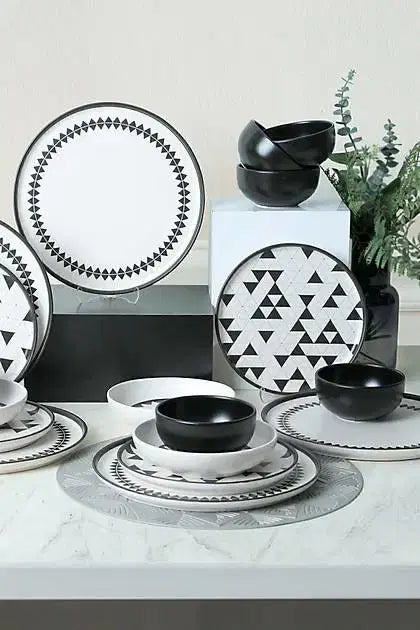 KERAMIKA Keraart Black Pattern Nordic Yemek Takımı 24 Parça 6 Kişilik 21478