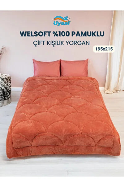 UYSAL WELSOFT AKFİL MİDYE DESEN ÇİFT KİŞİLİK YORGAN TURUNCU 195x215