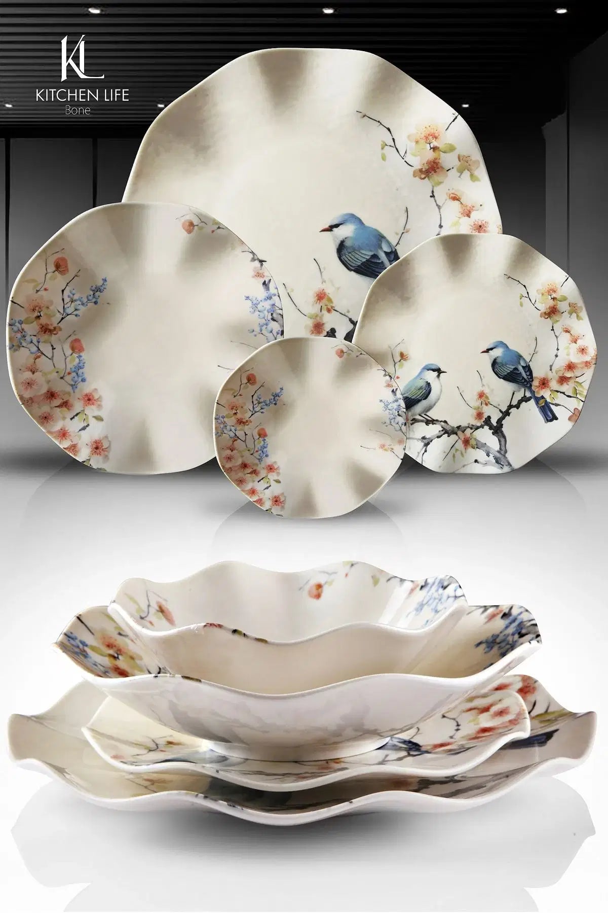 KITCHEN LIFE Birds Of Paradise 24 Parça 6 Kişilik Porselen Yemek Takımı