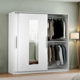 ADORE Elit Plus Aynalı Sürgülü Gardırop-Mat Beyaz 210x207x60 cm (GxYxD)