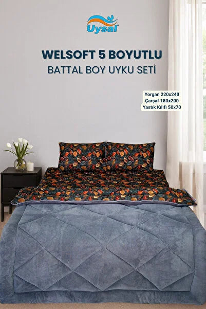 UYSAL WELSOFT 5 BOYUTLU BATTAL BOY UYKU SETİ ANTRASİT 220x240