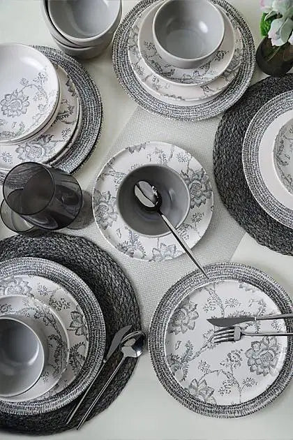KERAMIKA Keraart Silver Bloom Yemek Takımı 24 Parça 6 Kişilik 21469-70-71