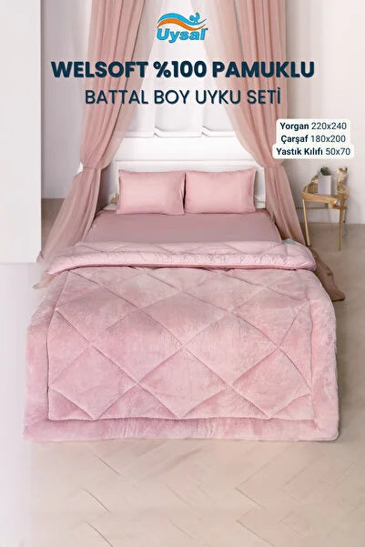 UYSAL WELSOFT AKFİL BATTAL BOY UYKU SETİ 220x240 PUDRA