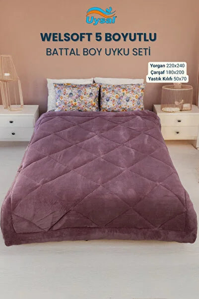 UYSAL WELSOFT 5 BOYUTLU BATTAL BOY UYKU SETİ MÜRDÜM 220x240