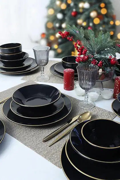 KERAMIKA Ege Siyah Gold Yemek Takımı 24 Parça 6 Kişilik