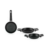 SCHAFER Black Stone 3'lü Siyah Tava + Sahan Seti