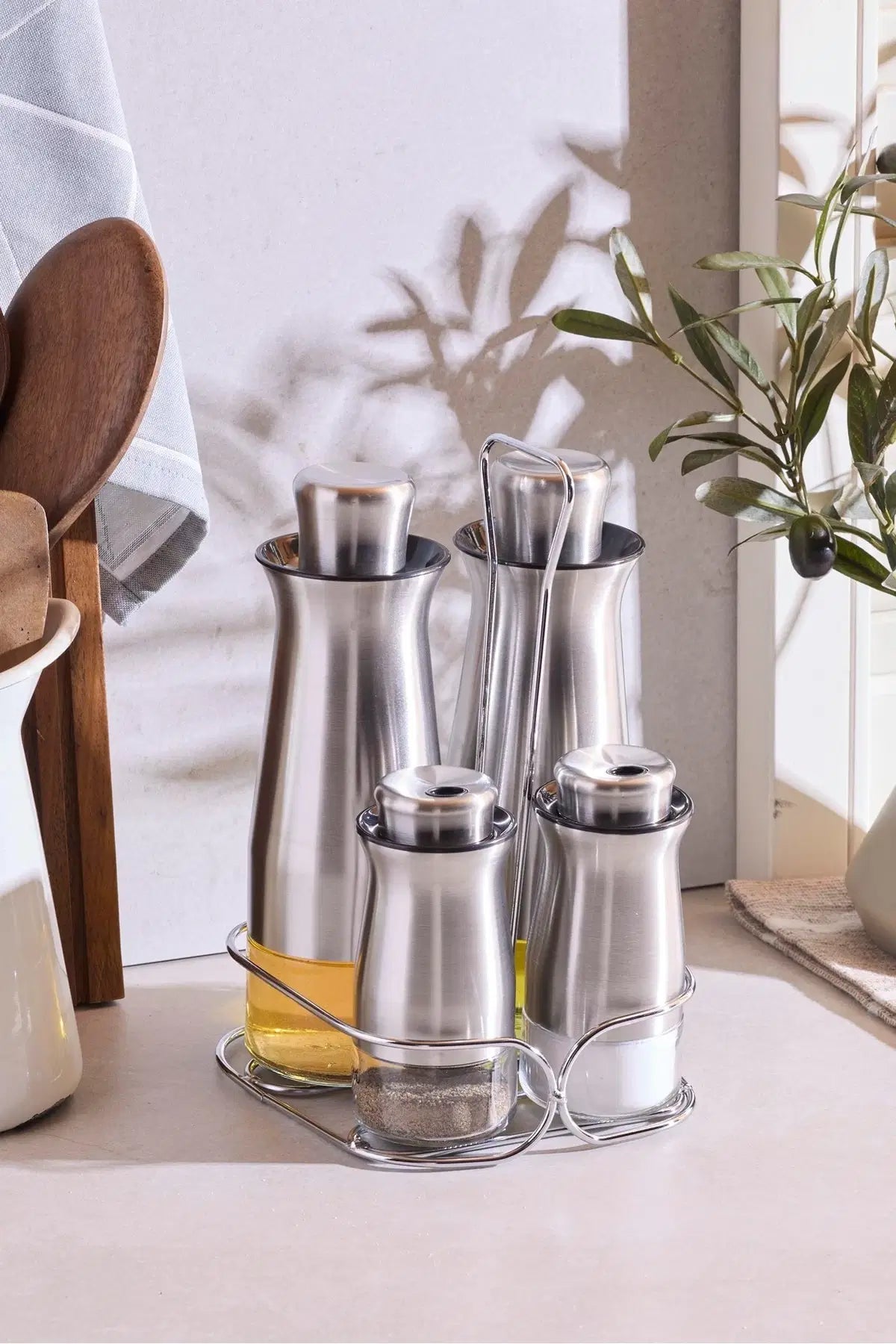 PEROTTI Inox 4'lü Standlı Yağlık-Sirkelik Takımı