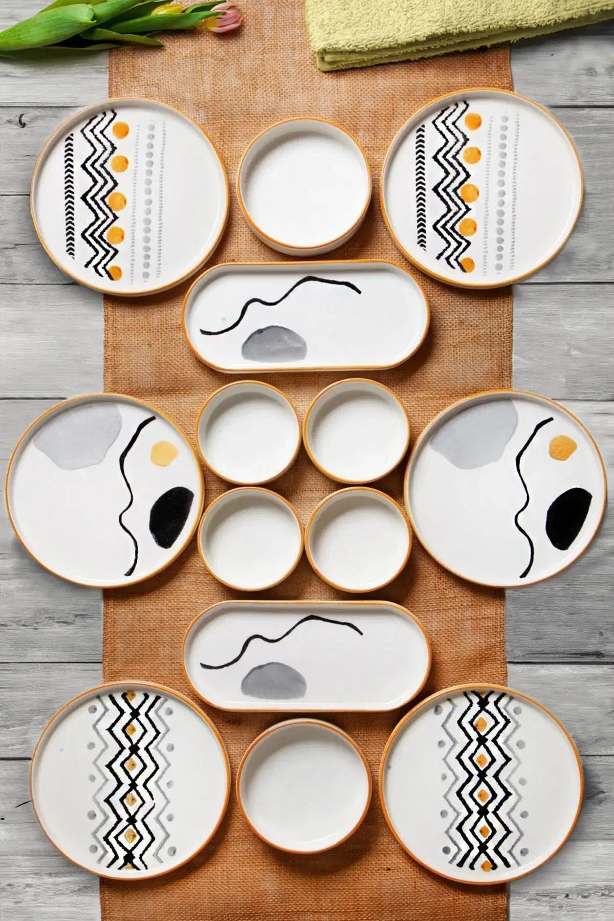 KITCHEN LIFE 14 Parça 6 Kişilik Axial Stackable Kahvaltı Takımı Lüx Kahvaltılık