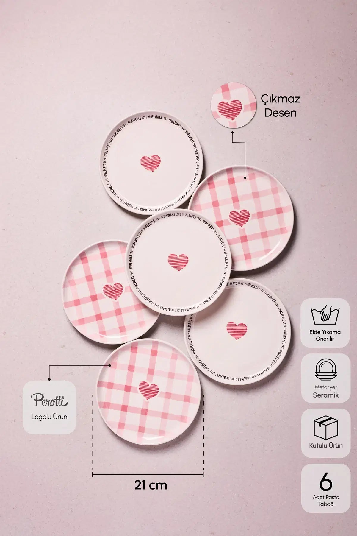 PEROTTI Hearts 6 Kişilik Pasta Takımı - 21 cm