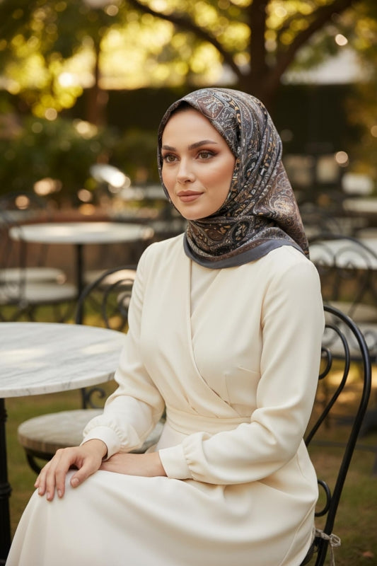 Afvente - Karma Motif Desen Füme Soft Pamuk Eşarp