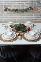 KERAMIKA Mat Beyaz Gold Fileli Stackable Yemek / Kahvaltı Takımı 20 Parça