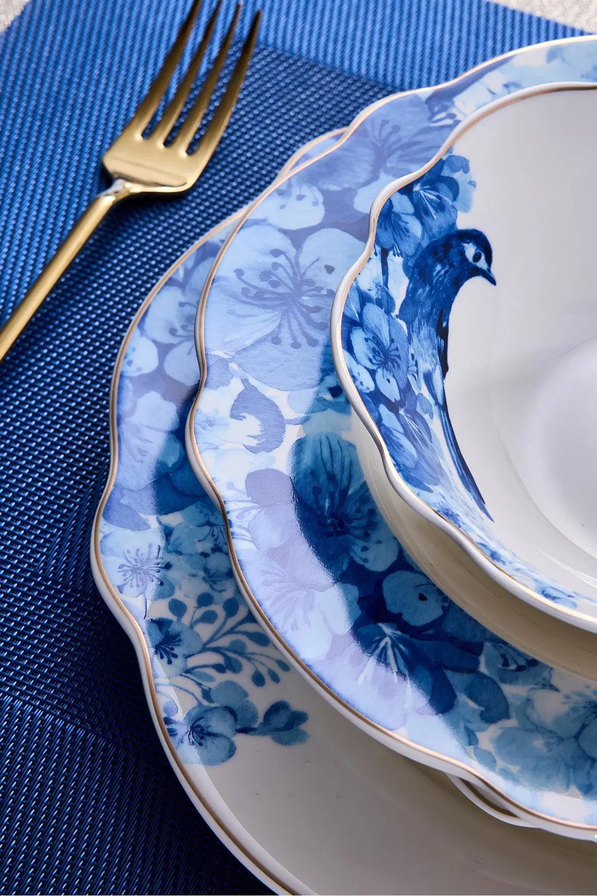 PEROTTI Porselen Blue Bird Bone - 24 Parça Yemek Takimi