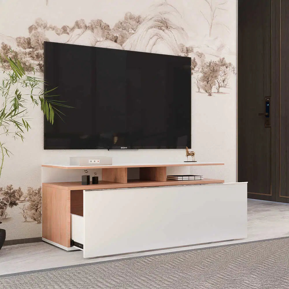 ADORE Vision Çekmeceli Tv Sehpası - Sonoma-Parlak Lake Beyaz 117x48x40 cm