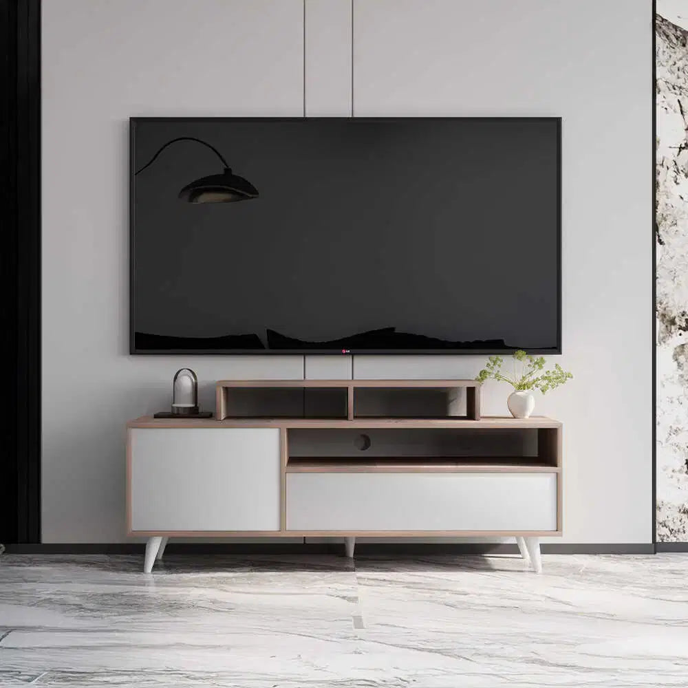ADORE Retro Wide Tv Sehpası - Latte- Mat Lake Beyaz 150x53x40 cm