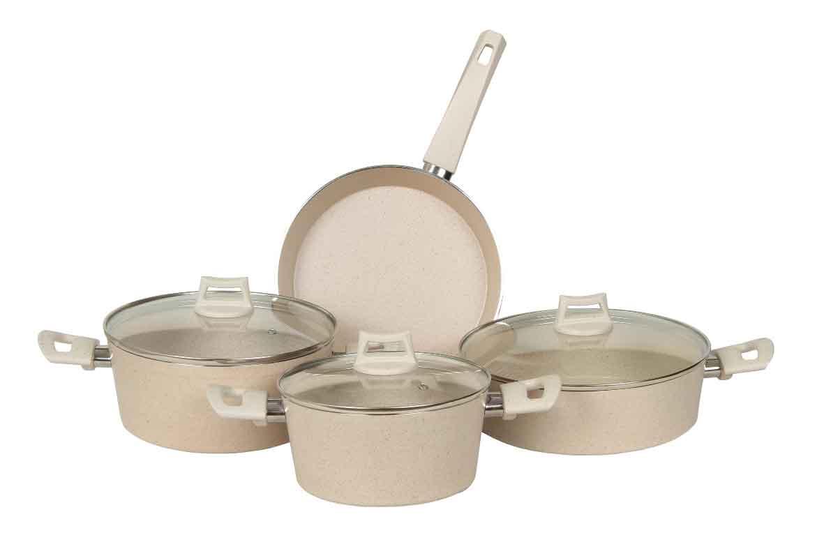 ORKİDE KREM 7 PARÇA SET / 20 CM TENCERE + 24 CM TENCERE + 26 CM KARNIYARIK + 26 CM TAVA