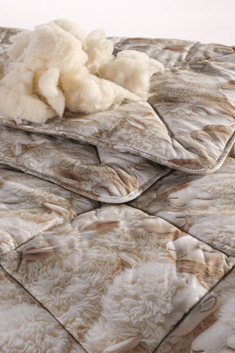 Uysal Home Merinos Kuzu Yünü Yorgan %100 Pamuklu Kuzu Desenli V2 Battal Boy