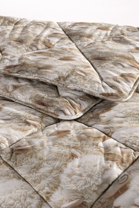 Uysal Home Merinos Kuzu Yünü Yorgan %100 Pamuklu Kuzu Desenli V2 Çift Kişilik