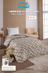 Uysal Home Merinos Kuzu Yünü Yorgan %100 Pamuklu Kuzu Desenli V1 Tek Kişilik