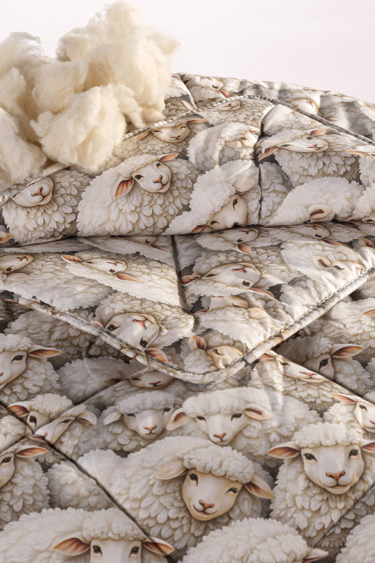 Uysal Home Merinos Kuzu Yünü Yorgan %100 Pamuklu Kuzu Desenli V1 Tek Kişilik