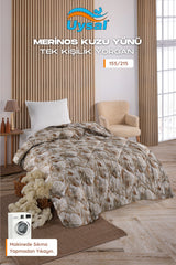 Uysal Home Merinos Kuzu Yünü Yorgan %100 Pamuklu Kuzu Desenli V2 Tek Kişilik