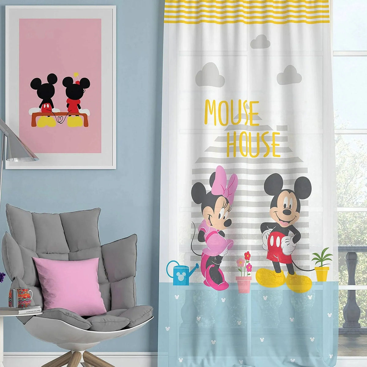 Taç Lisanslı Disney Minnie&Mickey Tekli Fon Perde