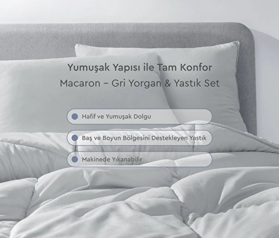 Yataş Bedding Macaron Yorgan&Yastık Set Gri
