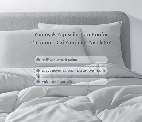 Yataş Bedding Macaron Yorgan&Yastık Set Gri