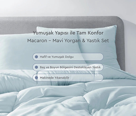 Yataş Bedding Macaron Yorgan&Yastık Set Mavi