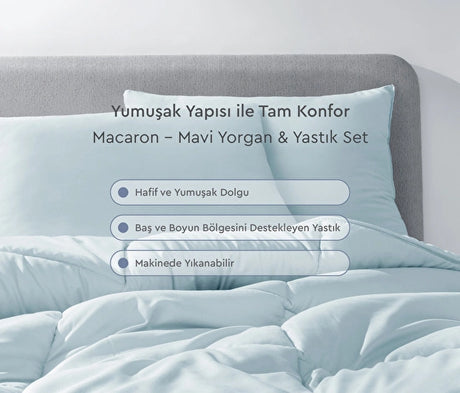 Yataş Bedding Macaron Yorgan&Yastık Set Mavi