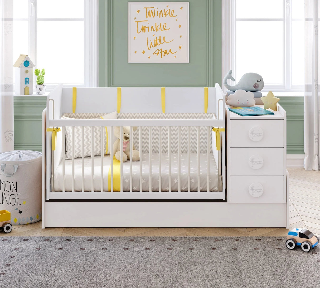Çilek Mobilya - Baby Cotton Büyüyen Bebek Karyolası (Sallanan ve Masa Olabilen) (70x115-70x160 cm)