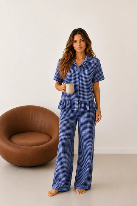 Viskon Lacivert Pötikare Pijama Takımı 61130 - Lacivert