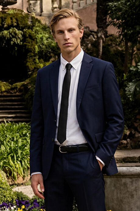 Slim Fit Dar Kesim Mono Yaka Takım Elbise