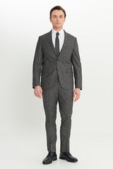 Slim Fit Mono Yaka Kapak Cepli Tweet Desenli Esnek Siyah-Gri Takım Elbise