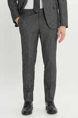 Slim Fit Mono Yaka Kapak Cepli Tweet Desenli Esnek Siyah-Gri Takım Elbise
