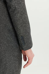 Slim Fit Mono Yaka Kapak Cepli Tweet Desenli Esnek Siyah-Gri Takım Elbise