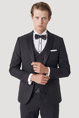 Slim Fit Dar Kesim Mono Yaka Desenli Siyah Smokin Takım