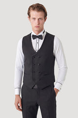 Slim Fit Dar Kesim Mono Yaka Desenli Siyah Smokin Takım
