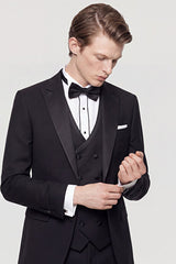 Slim Fit Dar Kesim Mono Yaka Desenli Siyah Smokin Takım