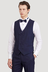 Slim Fit Dar Kesim Mono Yaka Desenli Lacivert Smokin Takım