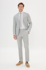 Slim Fit Dar Kesim Mono Yaka Desenli Yünlü Haki Takım Elbise