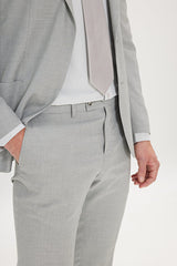Slim Fit Dar Kesim Mono Yaka Desenli Yünlü Haki Takım Elbise