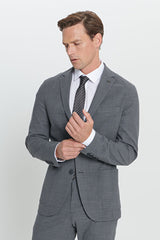 Slim Fit Dar Kesim Mono Yaka Yünlü Gri Takım Elbise