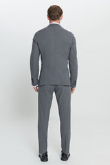 Slim Fit Dar Kesim Mono Yaka Yünlü Gri Takım Elbise