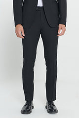 Slim Fit Dar Kesim Mono Yaka Yünlü Siyah Takım Elbise