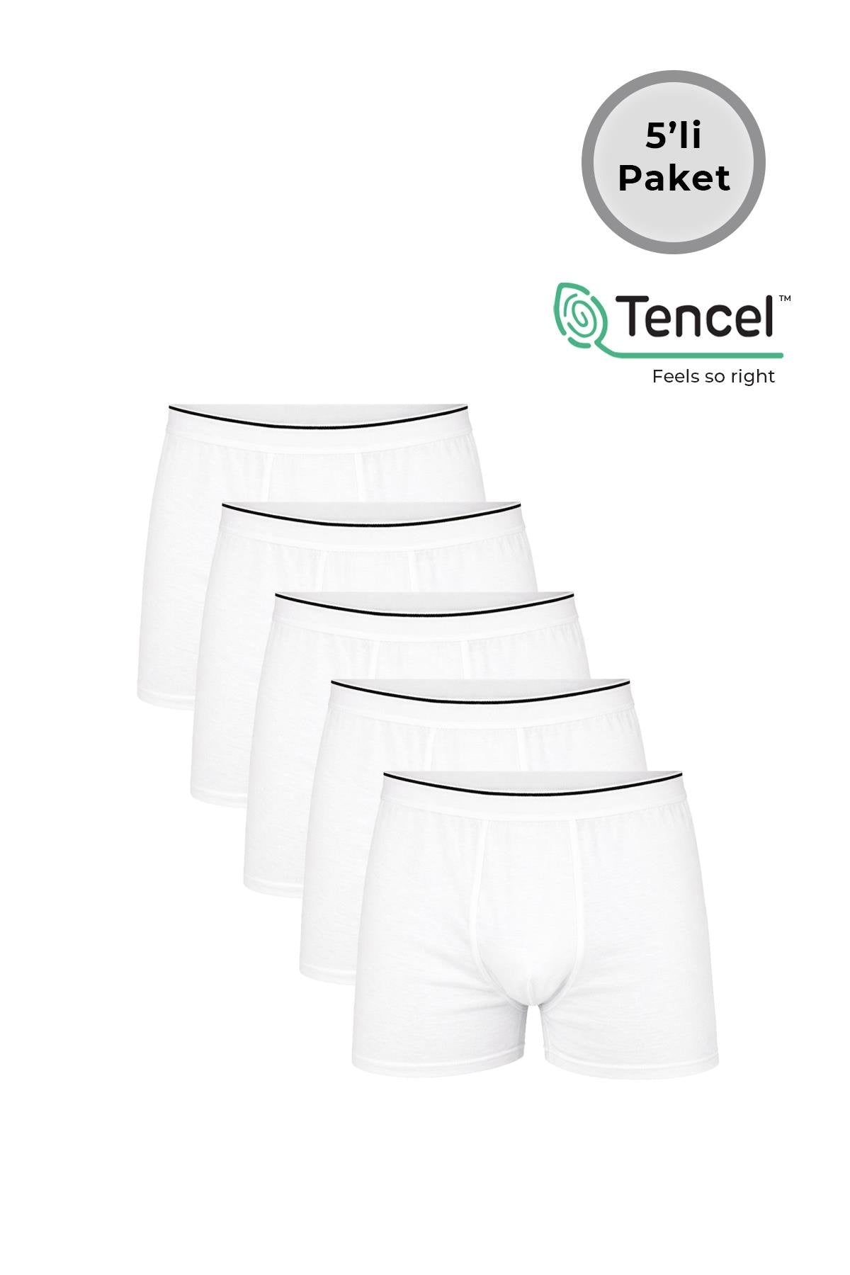 5'li Paket Erkek Pamuklu Modal Boxer | Beyaz K11256
