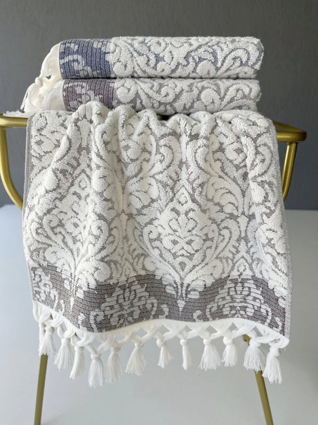 SARRA 3'LÜ SARE BAĞLAMALI DAMASK HAVLU 50x90