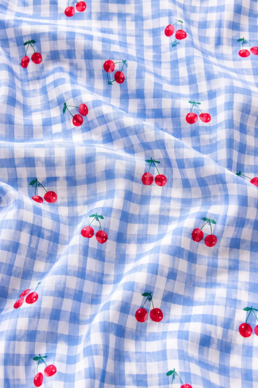 Bella Notte Kadın Mavi Pötikare Kiraz Desenli Fırfırlı Pijama Takımı 61239 - Mavi
