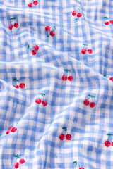 Bella Notte Kadın Mavi Pötikare Kiraz Desenli Fırfırlı Pijama Takımı 61239 - Mavi