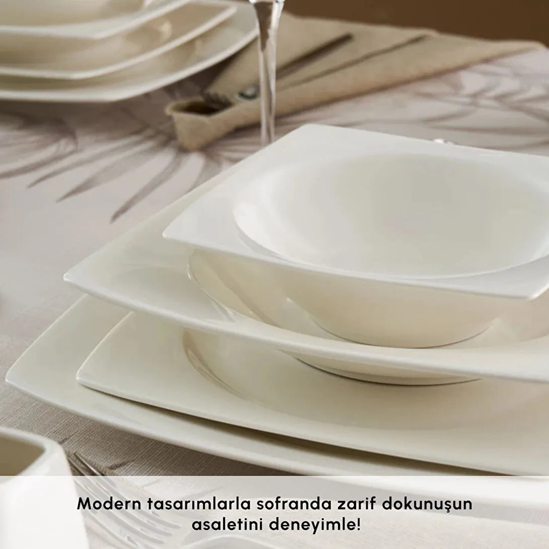 Karaca Square Bone Mensa 53 Parça 12 Kişilik Yemek Takımı Beyaz