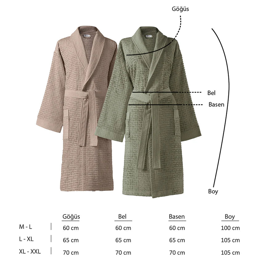 Lisse Bambu Aile Bornoz Seti Adaçayı Yeşili/Bej (6 Parça) M-L/L-XL
